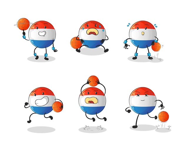 Nederlandse vlag basketbalspeler groepskarakter. mascotte vector