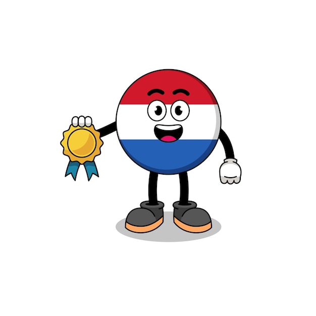 Nederlandse vlag cartoon afbeelding met tevredenheid gegarandeerd medaille karakterontwerp