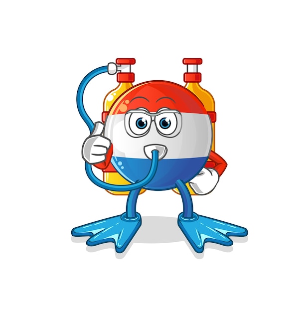 Nederlandse vlag duiker cartoon. cartoon mascotte vector