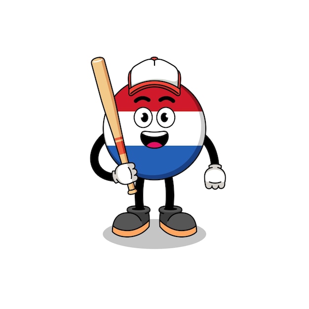 Nederlandse vlag mascotte cartoon als karakterontwerp van een honkbalspeler