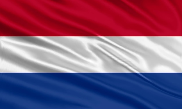 Nederlandse vlag ontwerp. Wapperende Nederlandse vlag gemaakt van satijn of zijde stof. Vectorillustratie.