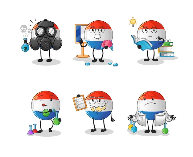 Vector nederlandse vlag wetenschapper groepskarakter. cartoon mascotte vector