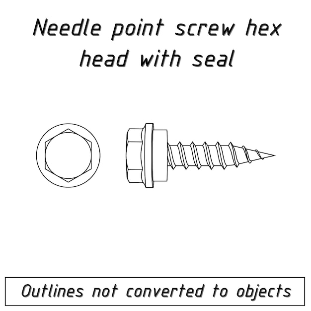 Needle point screw hex head with seal outline blueprint