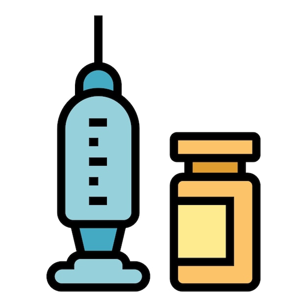 Vector needle syringe ampule icon outline vector vial vaccine bottle injection color flat