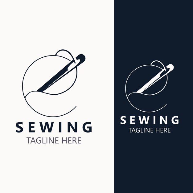 Vector needle and thread sewing tailor logo outline combination line flat design template simple icons concept tailor illustration