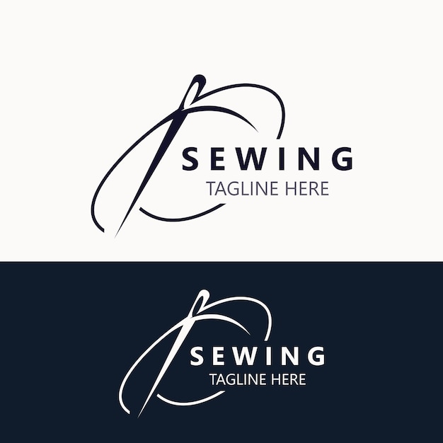 Vector needle and thread sewing tailor logo outline combination line flat design template simple icons concept tailor illustration