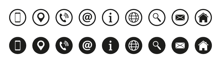 Vector neem contact met ons op icon set collectie van website icon vector illustratie zwarte iconen geïsoleerd op transparante achtergrond 10 eps