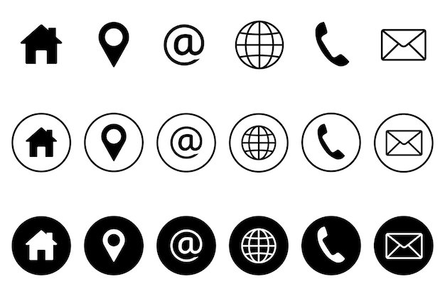 Neem contact met ons op web icon set voor web en mobiel communicatie set platte vectorillustratie