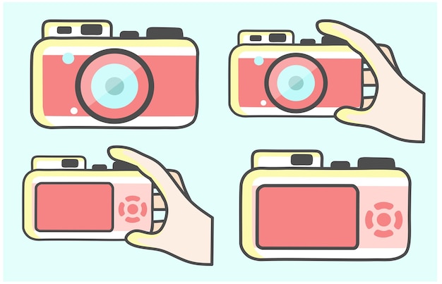 Neem foto en video hand met camera fotografisch apparaat geïsoleerd pictogram vectorillustratieontwerp