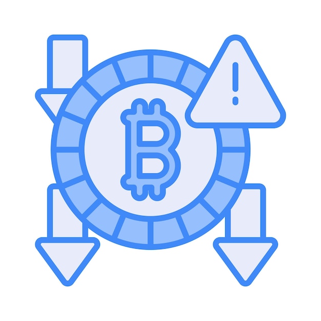 Neerwaartse pijlen en waarschuwingsbord met bitcoin tonen conceptvector van bitcoin-fraude