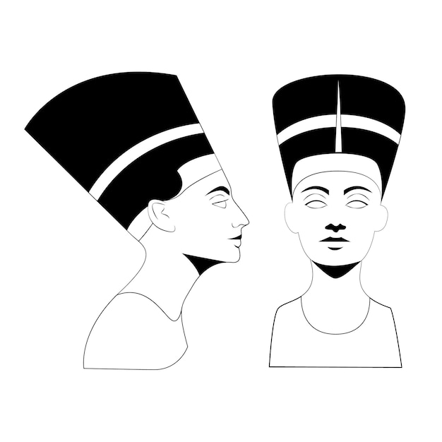 Neferneferuaten Nefertiti, zwart-wit illustratie, geïsoleerd, vector lijntekeningen