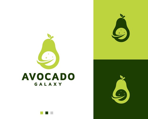 Negatieve ruimteavocado met ontwerpsjabloon voor galaxy-logo