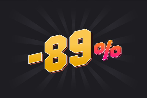 벡터 검은 배경과 노란색 텍스트를 가진 부정 89 할인 배너 89% 판매 프로모션 디자인