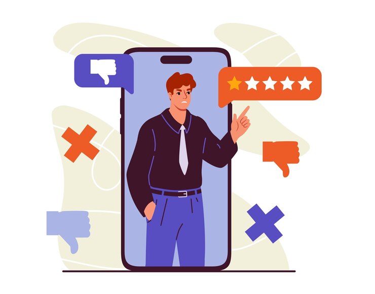 Вектор негативная кампания концепция человек на экране смартфона политик с продвижением в интернете отрицательный