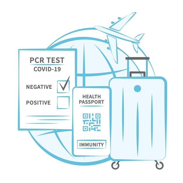 코로나바이러스에 대한 음성 PCR 테스트, 비행 여행자를 위한 디지털 면역 여권.