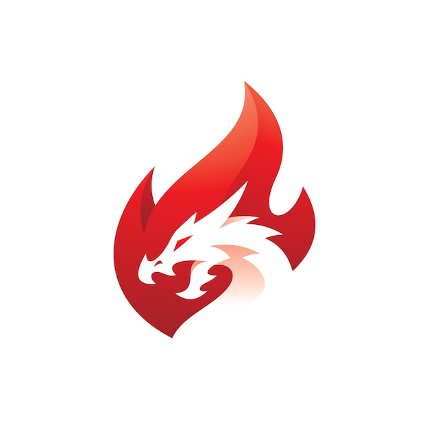 Negative space dragon head and fire flame logo design fire dragon vector icon