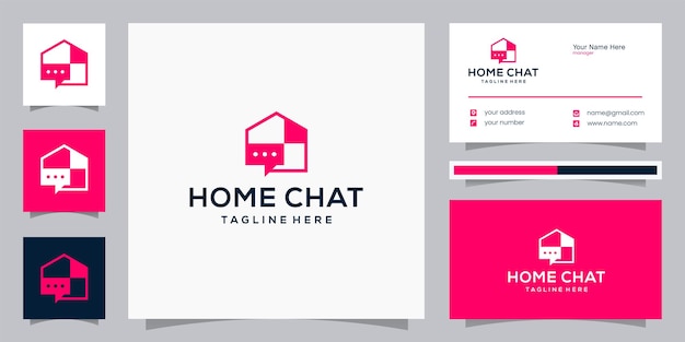 Негативное пространство Дизайн логотипа дома и чата и визитная карточка
