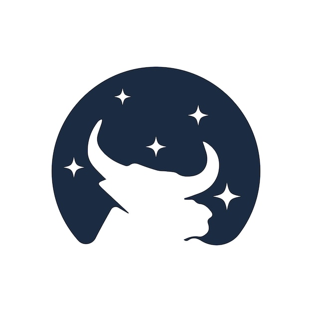 Negative space taurus bull with star on circle background logo template