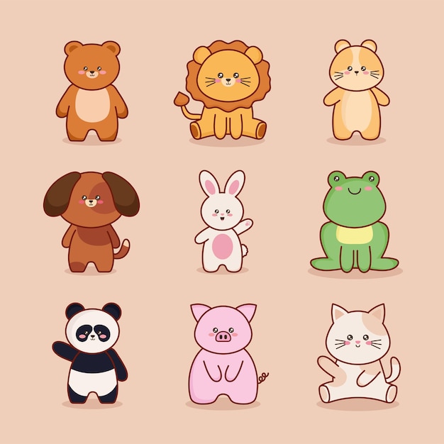 Negen kawaii dieren karakters