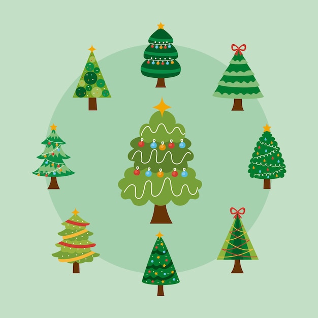 Negen kerstbomen iconen