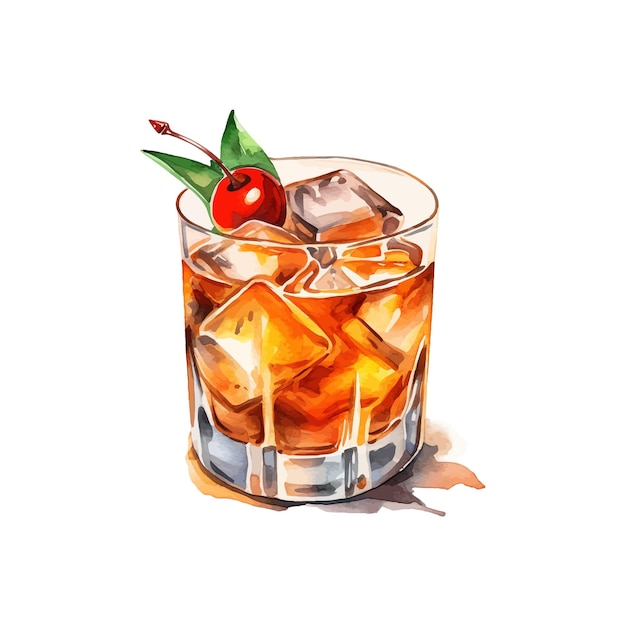 Negroni cocktail aquarel hand getekende illustratie Drink clipart op witte achtergrond