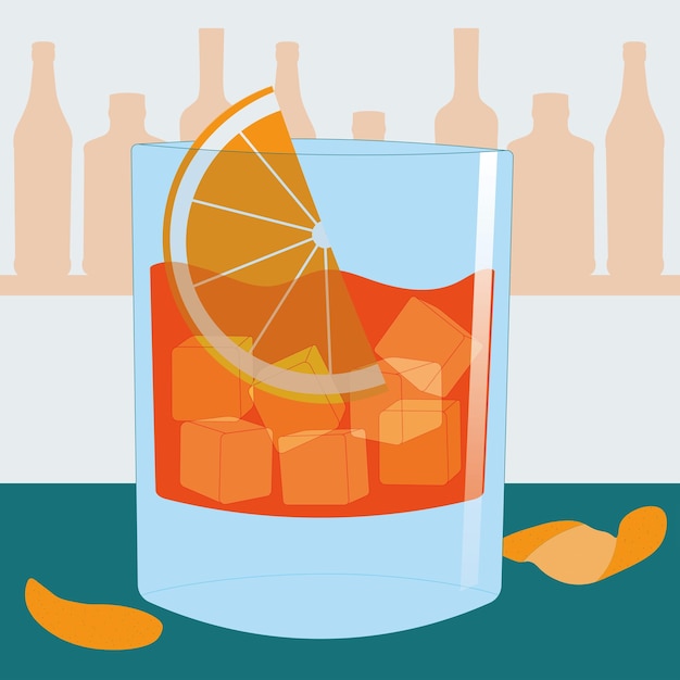 Negroni cocktail illustration vector