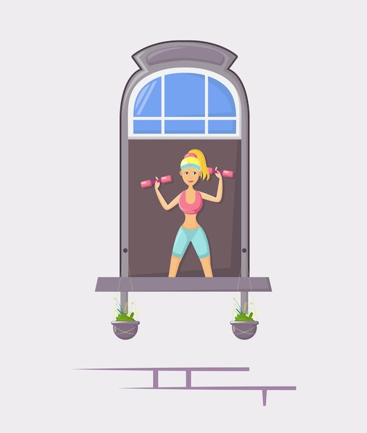 Соседи в окнах старого дома стройная девушка делает упражнения разводит руки в стороны