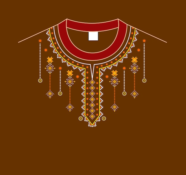 nek ontwerp borduurstijl in bruine kleur met platte achtergrond