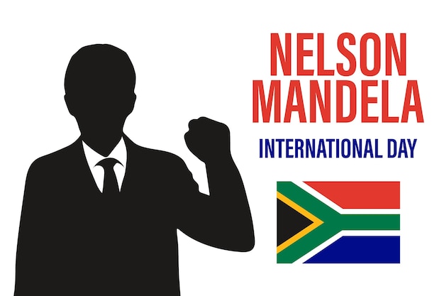 ネルソン マンデラ建国記念日 7 月 18 日南アフリカの国旗にマンデラのシルエット イラスト
