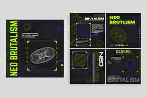 Vector neo brutalims cyberpunk y2k social media post template