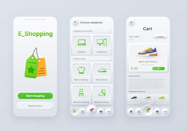 Vector neomorphic goods shopping and order interface