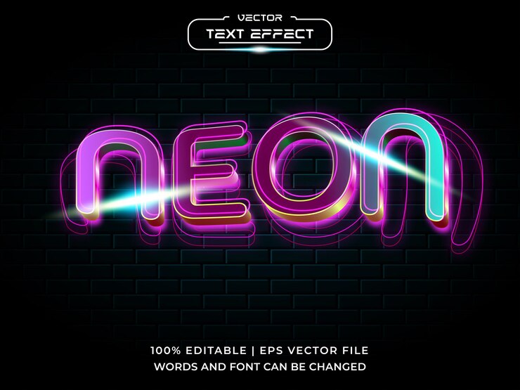 Vector neon 3d editable text effect