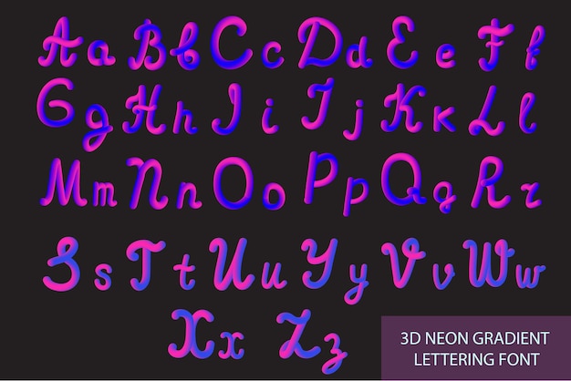 Neon 3d gezet met afgeronde vormen buis handgetekende belettering lettertype set geschilderde letters nacht gloed effect of vloeibare trendy alfabet latijnse letters van a tot z vectorillustratie