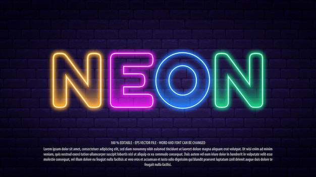 Vector neon 3d style editable text effect