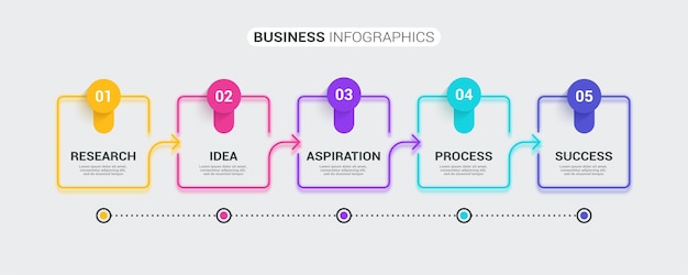 5 단계와 네온 추상 3D 얇은 라인 infographic 템플릿.