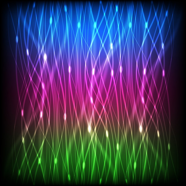 Neon abstract of multicolored lines with glare background