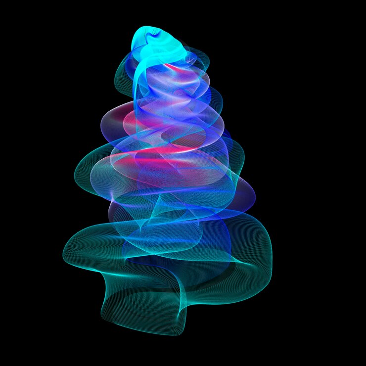 Vector neon abstract wave shape in green blue pink tones
