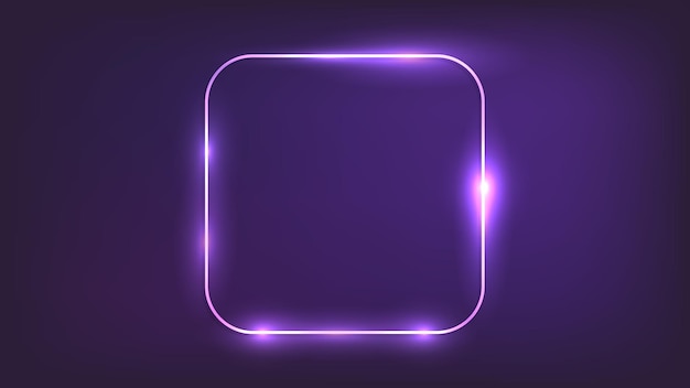 Neon afgerond vierkant frame met glanzende effecten op donkere achtergrond Lege gloeiende techno achtergrond Vectorillustratie