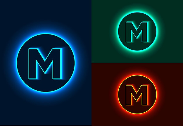 Neon alfabet letters m vector design