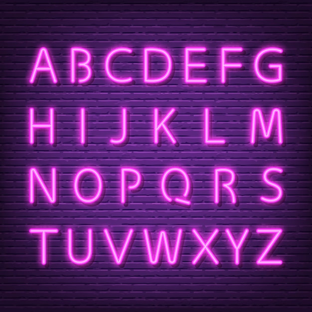 Neon alfabet lettertype uithangbord