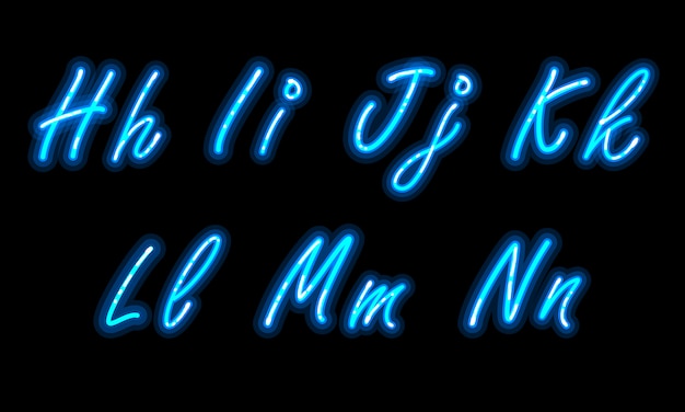 Neon alphabet font in blue 