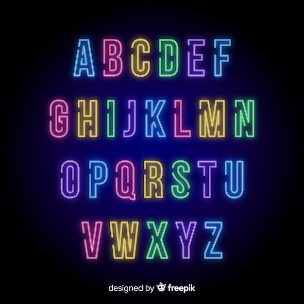 Vector neon alphabet template flat design