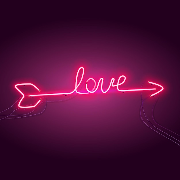 Freccia al neon a forma di scritta love.