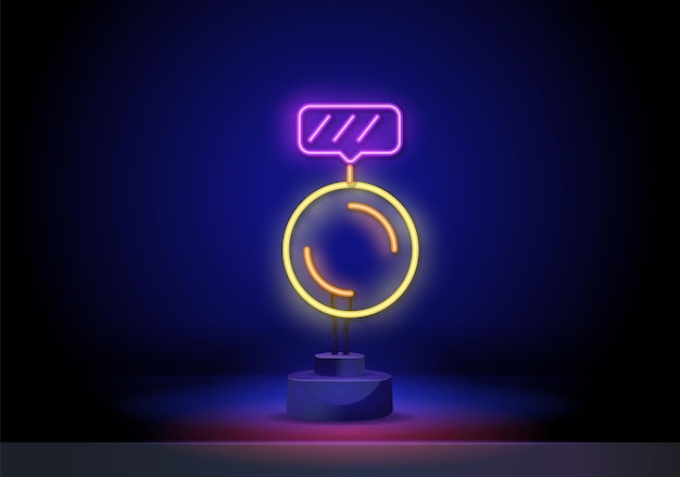Neon award cup icon glowing neon goblet sign winner esports event gaming reward cyber sport achievem...