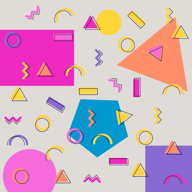 Неоновый фон в стиле ретро с цветными геометрическими фигурами