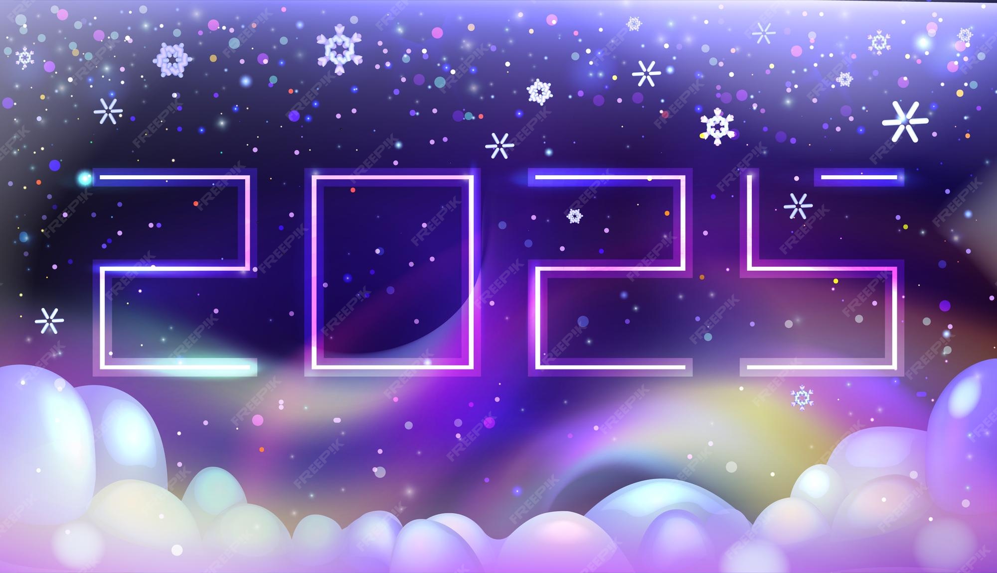 Premium Vector Neon background with snowflakes and rainbow Merry Christmas and Happy New Year