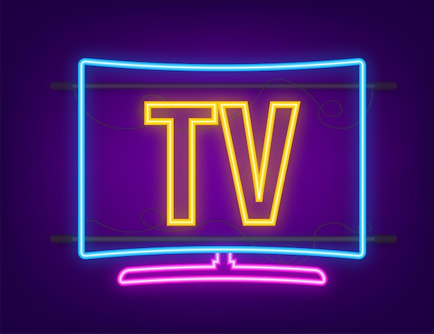 Neon backlight tv. lcd tv. television sign. smart device. vector stock illustration