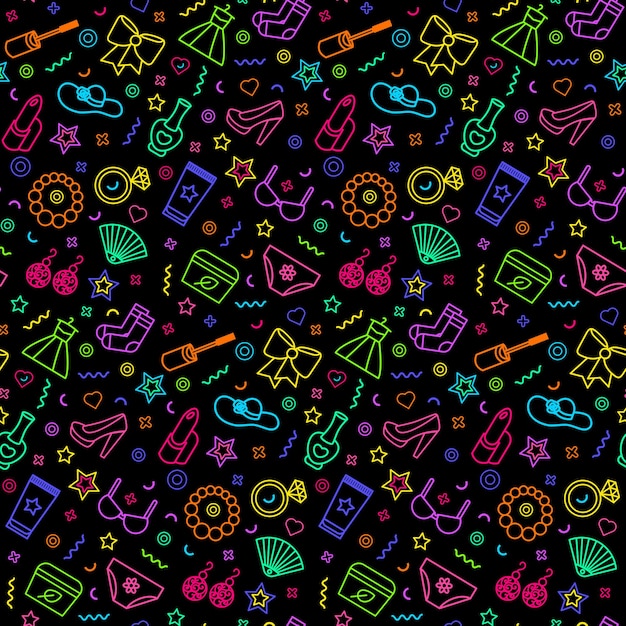 Neon Beauty Industry Seamless Pattern