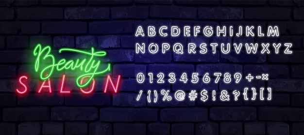 Vector neon beauty salon sign vector design template.