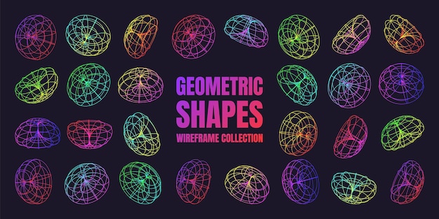 Neon bekleed draadframe vormen perspectief mesh 3d raster laag poly geometrische elementen retro futuristisch